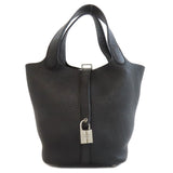 Hermes Handbag Taurillon Clemence black Picotin Lock PM SilverMetal Women