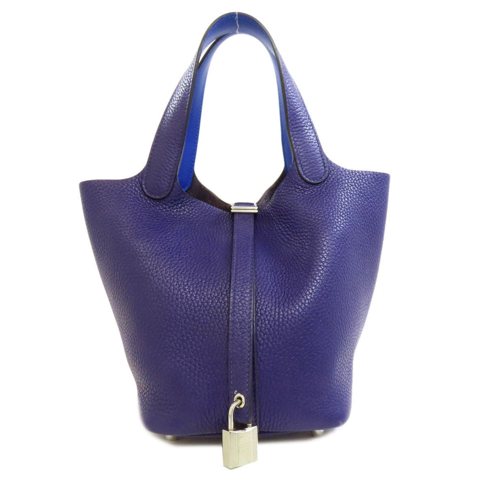 Hermes Handbag Taurillon Clemence Navy Picotin Lock Eclat PM SilverMetal