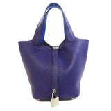 Hermes Handbag Taurillon Clemence Navy Picotin Lock Eclat PM SilverMetal