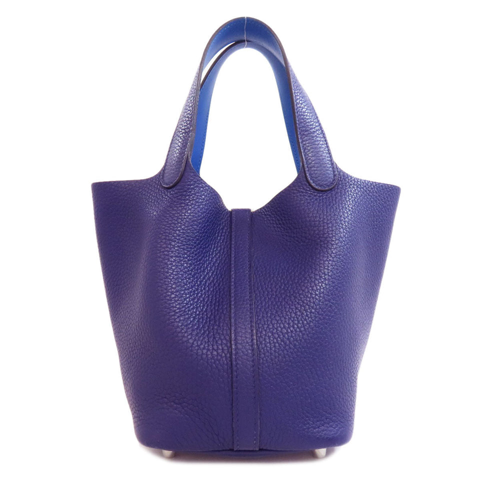 Hermes Handbag Taurillon Clemence Navy Picotin Lock Eclat PM SilverMetal