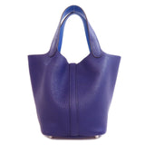 Hermes Handbag Taurillon Clemence Navy Picotin Lock Eclat PM SilverMetal