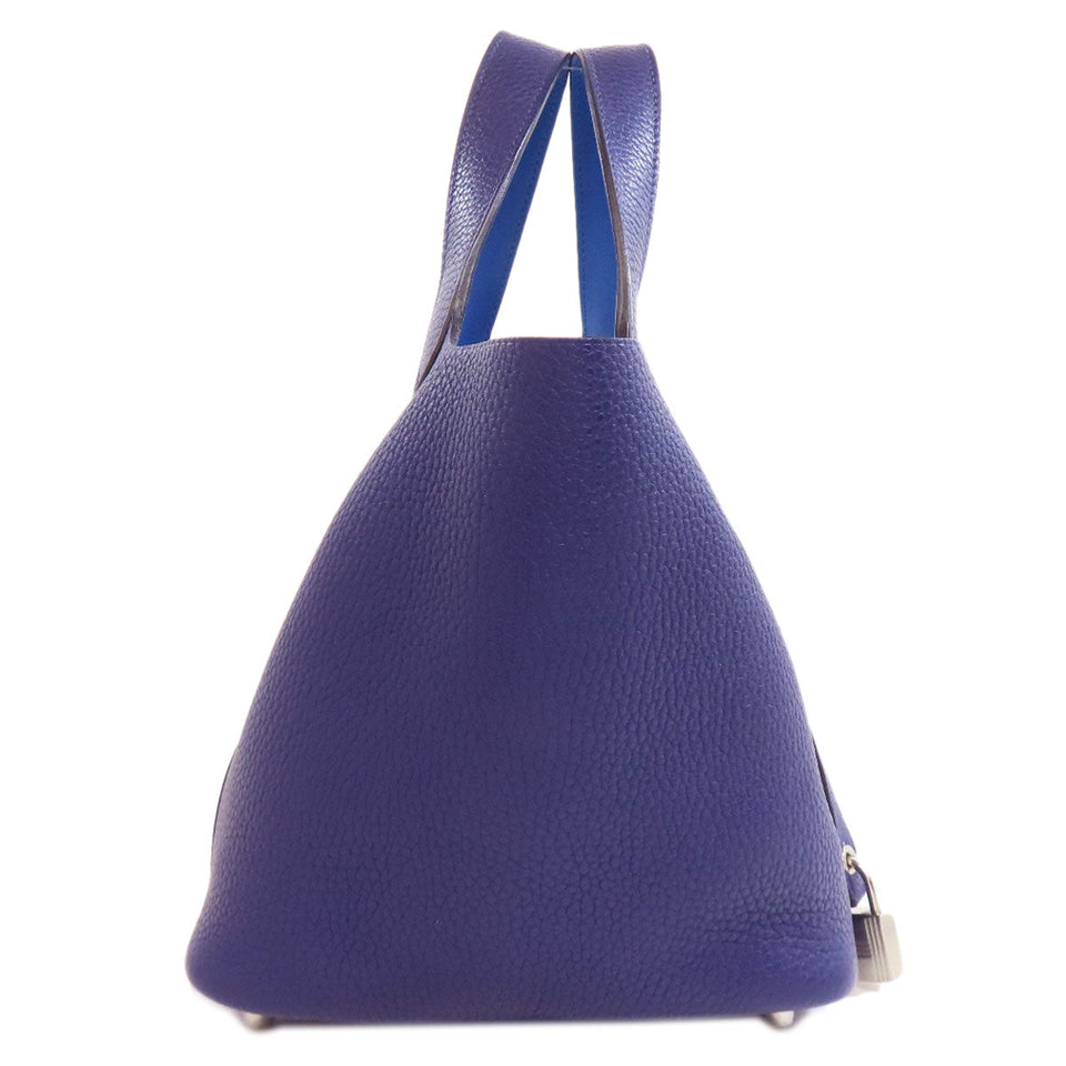 Hermes Handbag Taurillon Clemence Navy Picotin Lock Eclat PM SilverMetal