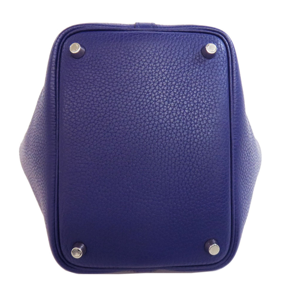 Hermes Handbag Taurillon Clemence Navy Picotin Lock Eclat PM SilverMetal