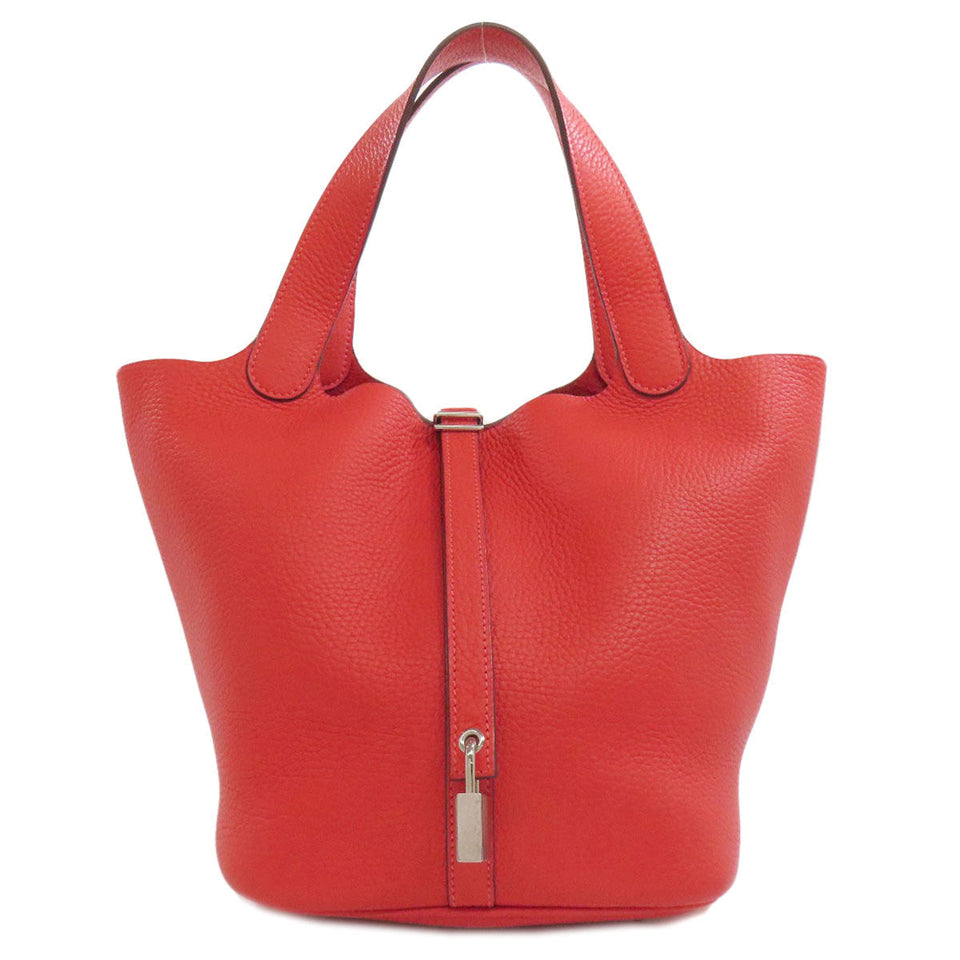 Hermes Handbag Taurillon Clemence Red Picotin Lock MM SilverMetal Women