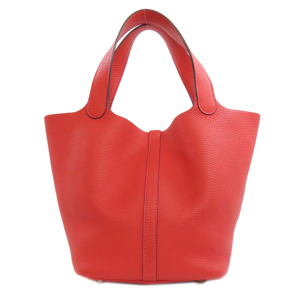 Hermes Handbag Taurillon Clemence Red Picotin Lock MM SilverMetal Women