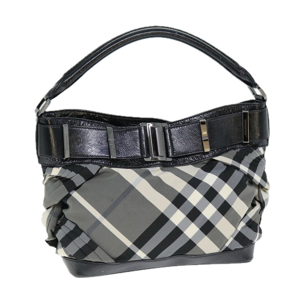 Luxury Burberry Nova Check Shoulder Bag Nylon Gray Auth 75142