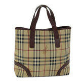 Luxury Burberry Nova Check Hand Bag PVC Beige Auth 75143