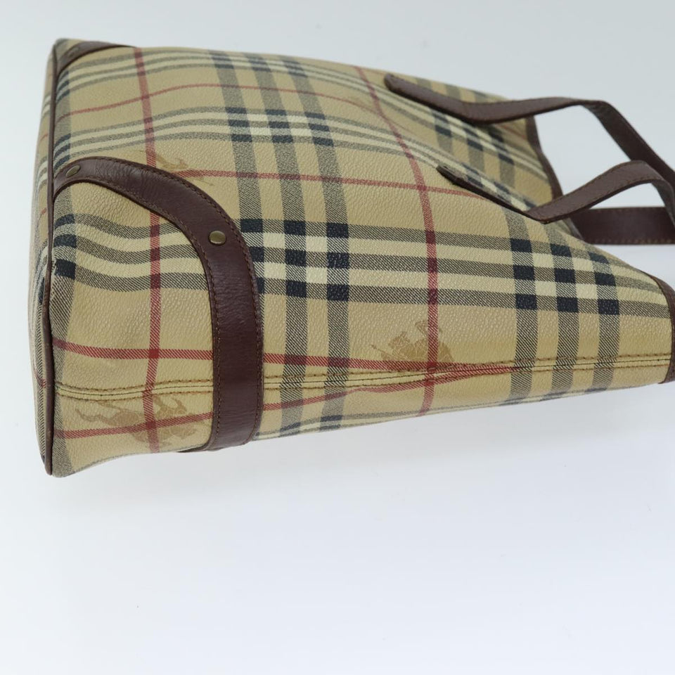 Luxury Burberry Nova Check Hand Bag PVC Beige Auth 75143