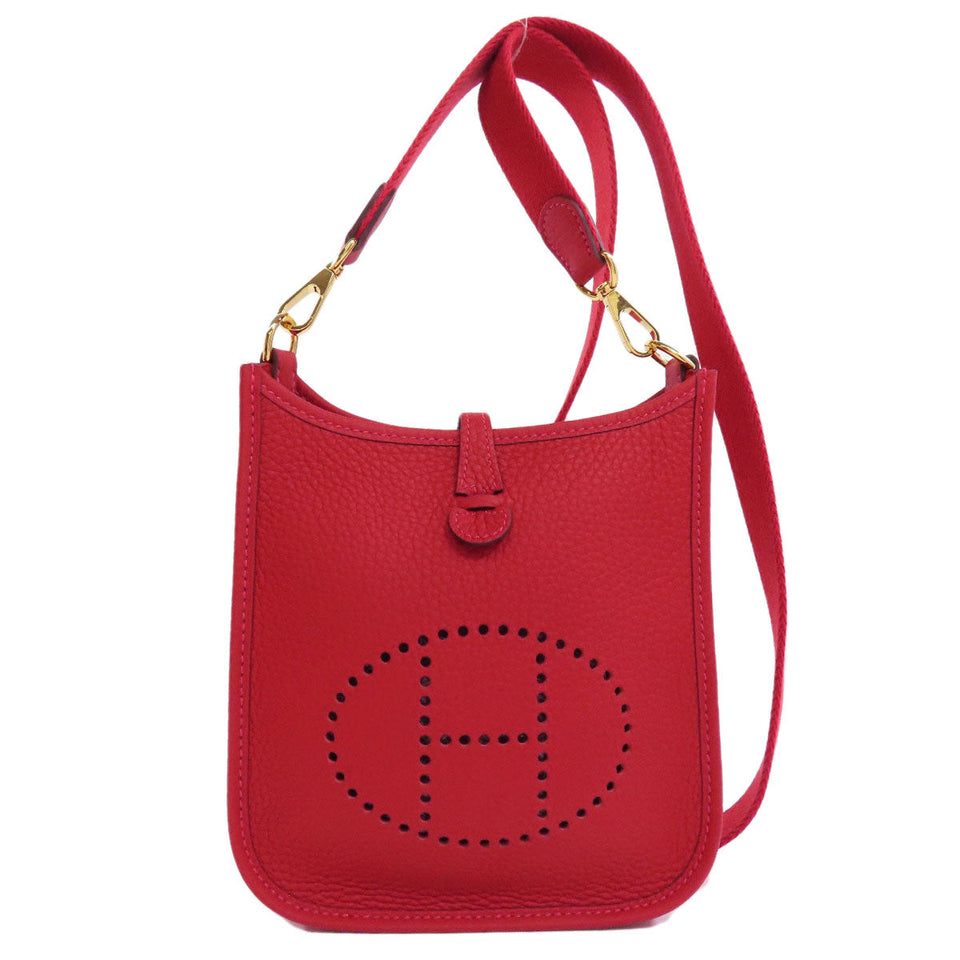 Hermes Shoulder Bag Taurillon Clemence Red Evelyn TPM Gold Metal Women