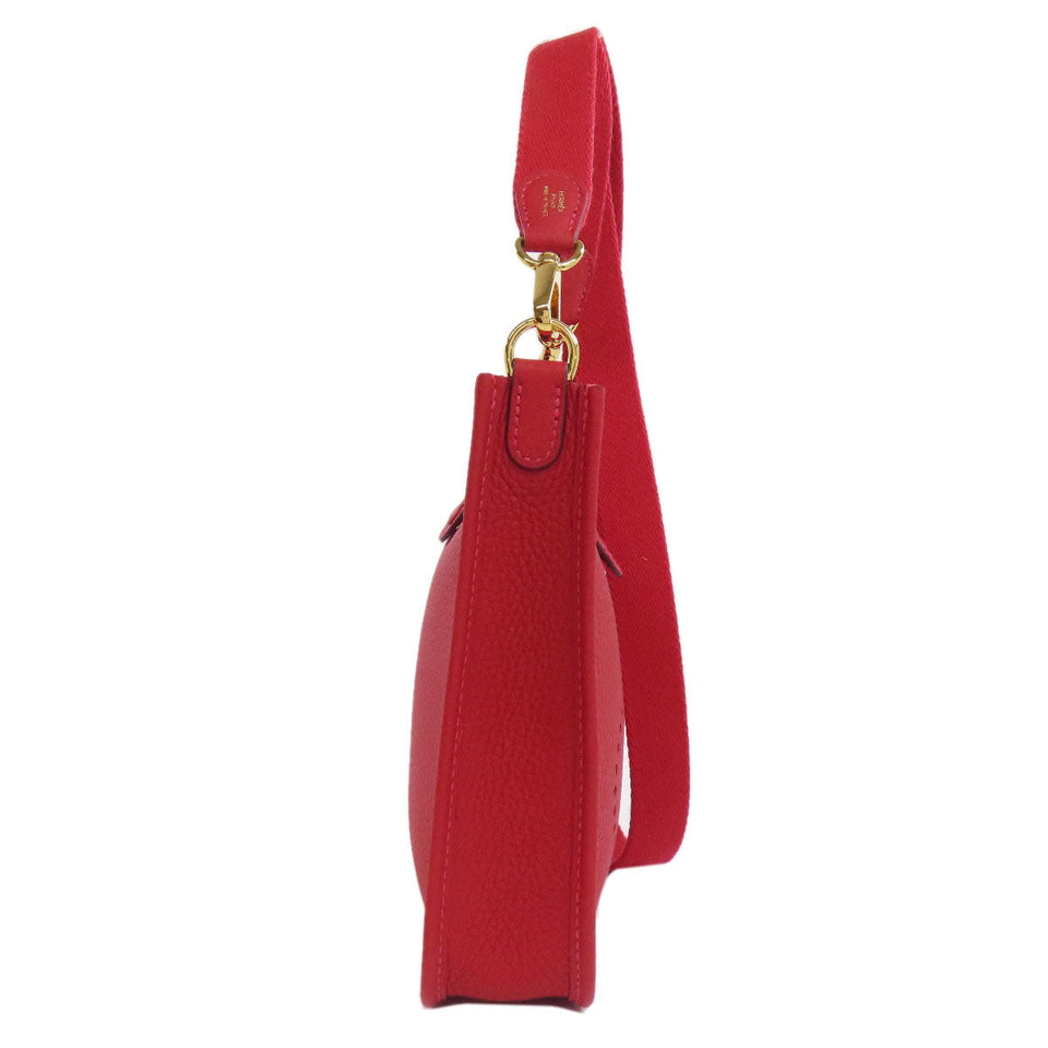 Hermes Shoulder Bag Taurillon Clemence Red Evelyn TPM Gold Metal Women