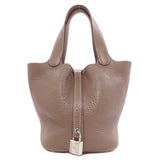 Hermes Handbag Taurillon Clemence beige Picotin Lock PM Etoupe SilverMetal Women