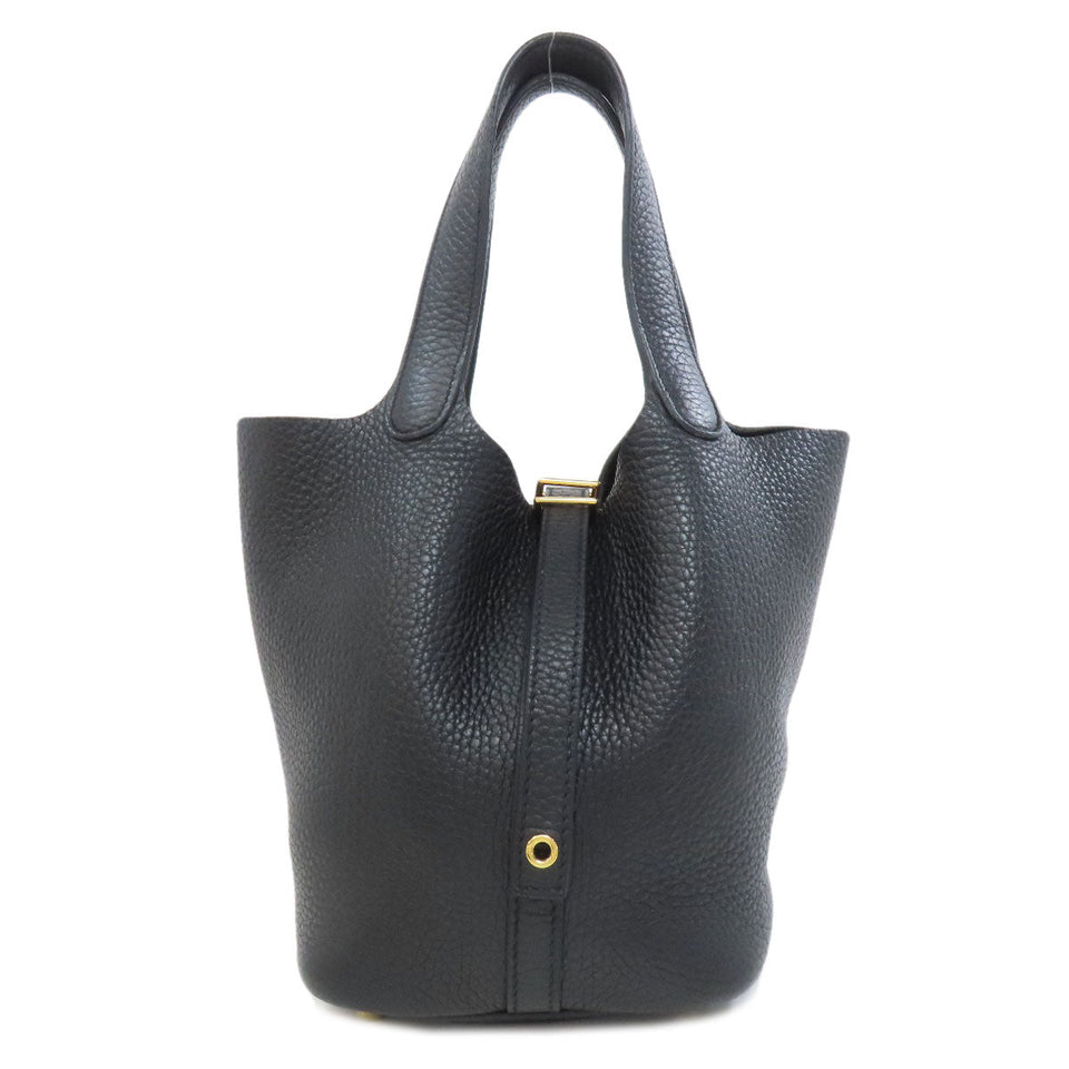 Hermes Handbag Taurillon Clemence black Picotin Lock PM Gold Metal Women