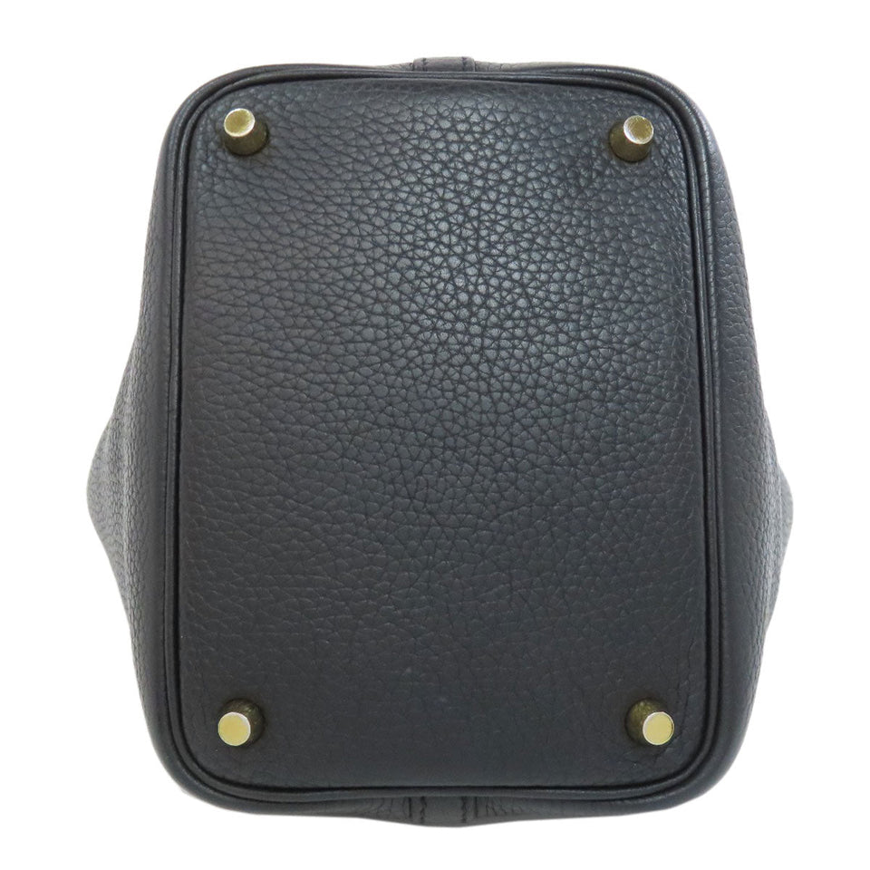 Hermes Handbag Taurillon Clemence black Picotin Lock PM Gold Metal Women