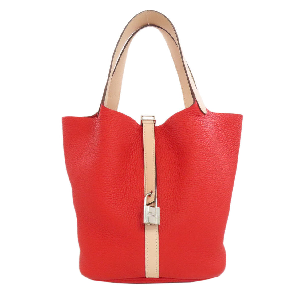 Hermes Handbag Taurillon Clemence Red Picotin Lock MM Touch SilverMetal