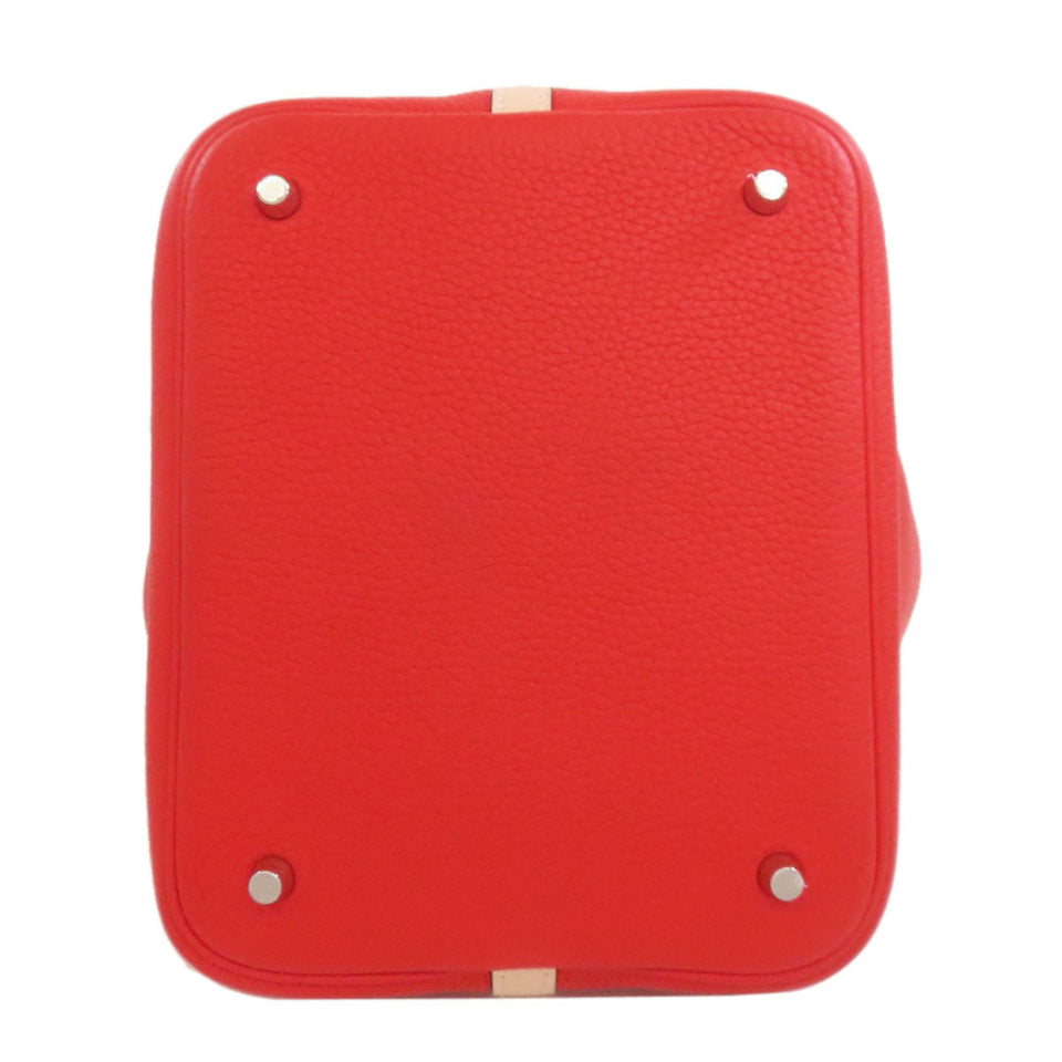 Hermes Handbag Taurillon Clemence Red Picotin Lock MM Touch SilverMetal