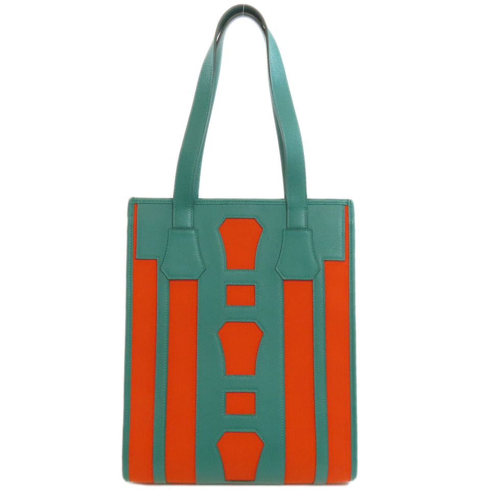 Hermes Tote Bag Canvas, Calfskin Orange Petite Ash Belle Women