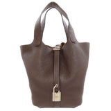 Hermes Handbag Taurillon Clemence Brown Picotin Lock PM SilverMetal Women