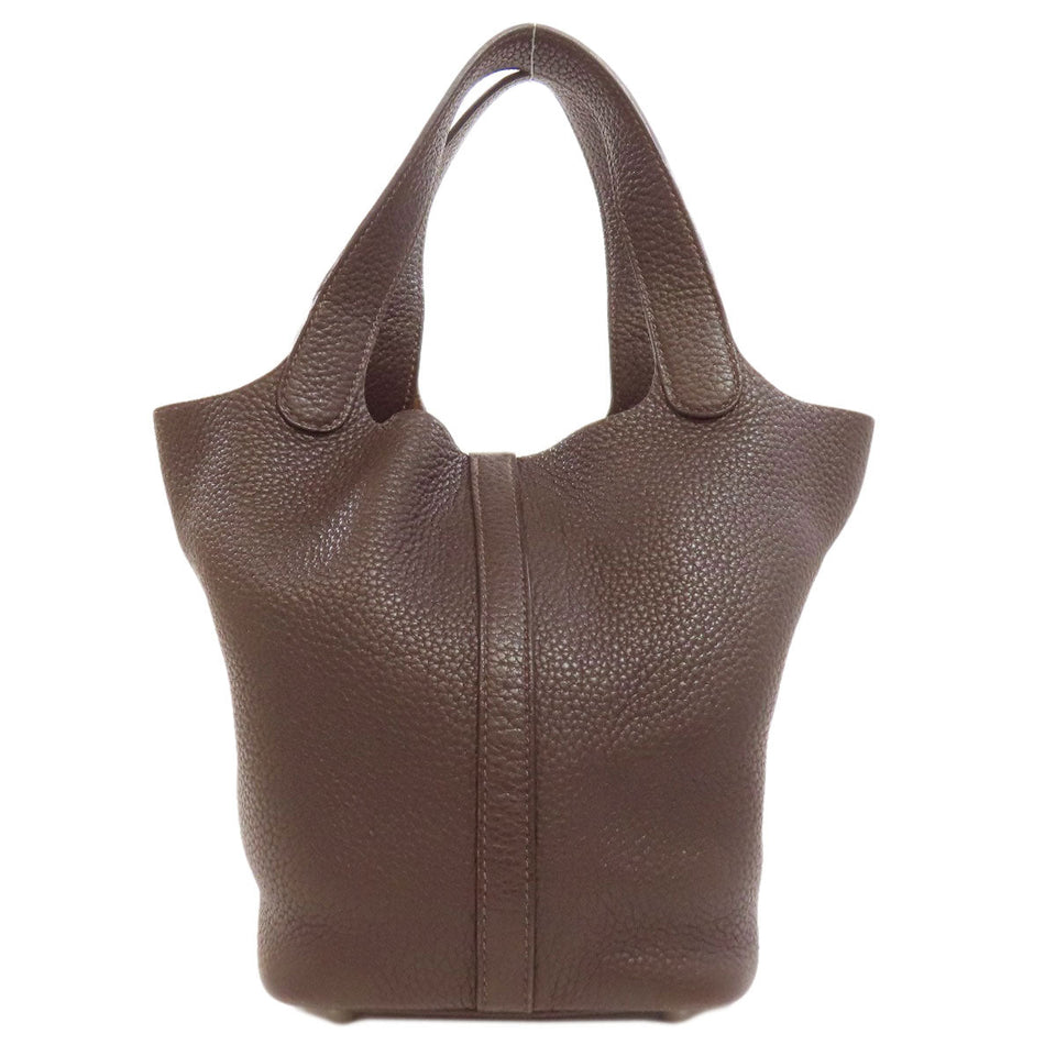 Hermes Handbag Taurillon Clemence Brown Picotin Lock PM SilverMetal Women