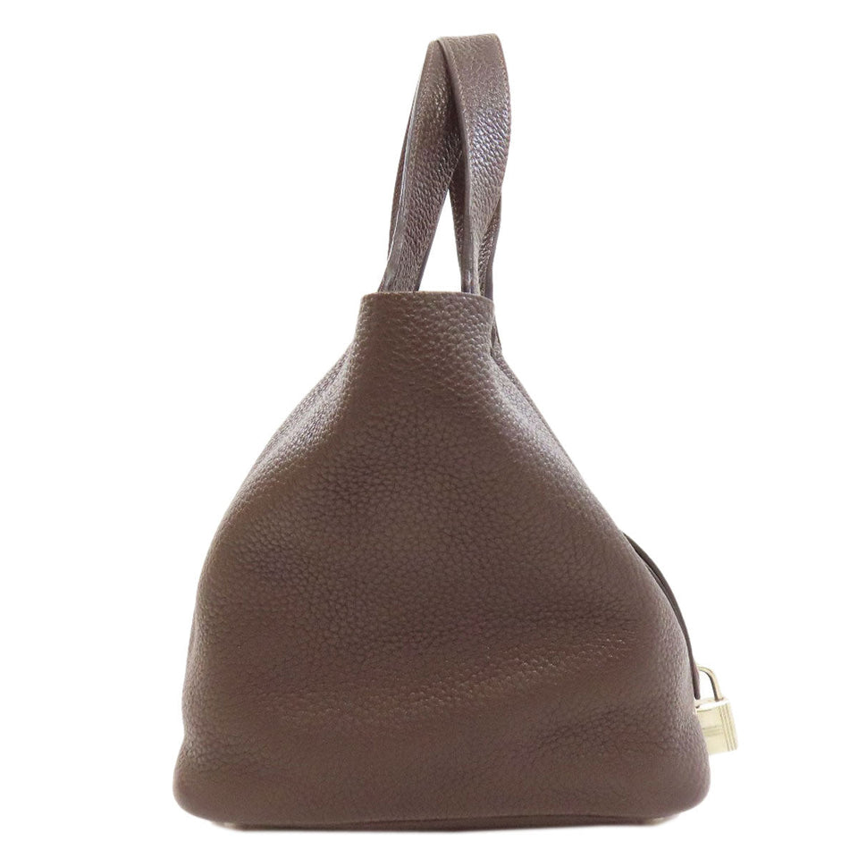 Hermes Handbag Taurillon Clemence Brown Picotin Lock PM SilverMetal Women