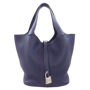 Hermes Handbag Taurillon Clemence Navy Picotin Lock MM SilverMetal Women