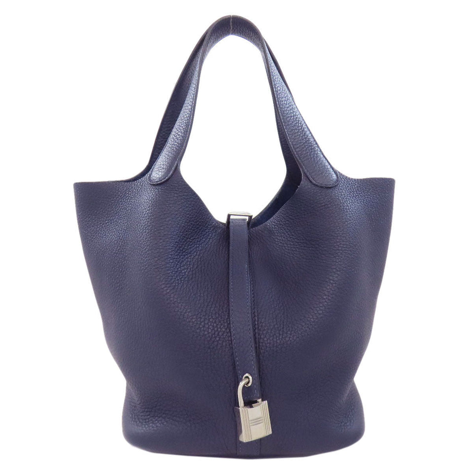 Hermes Handbag Taurillon Clemence Navy Picotin Lock MM SilverMetal Women