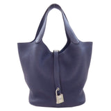 Hermes Handbag Taurillon Clemence Navy Picotin Lock MM SilverMetal Women