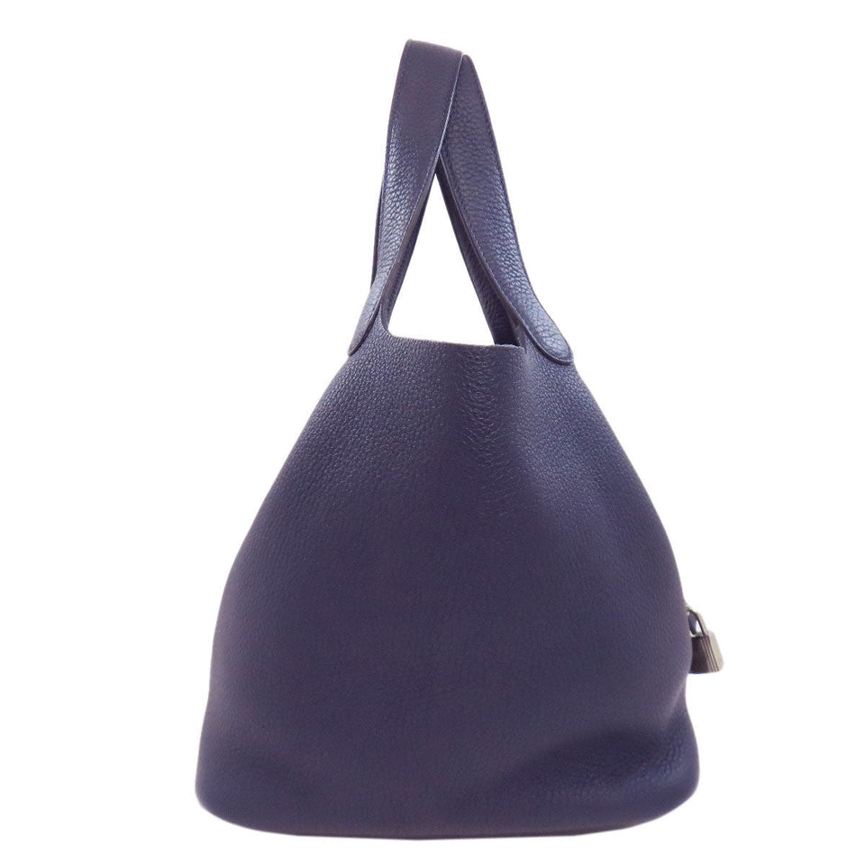 Hermes Handbag Taurillon Clemence Navy Picotin Lock MM SilverMetal Women