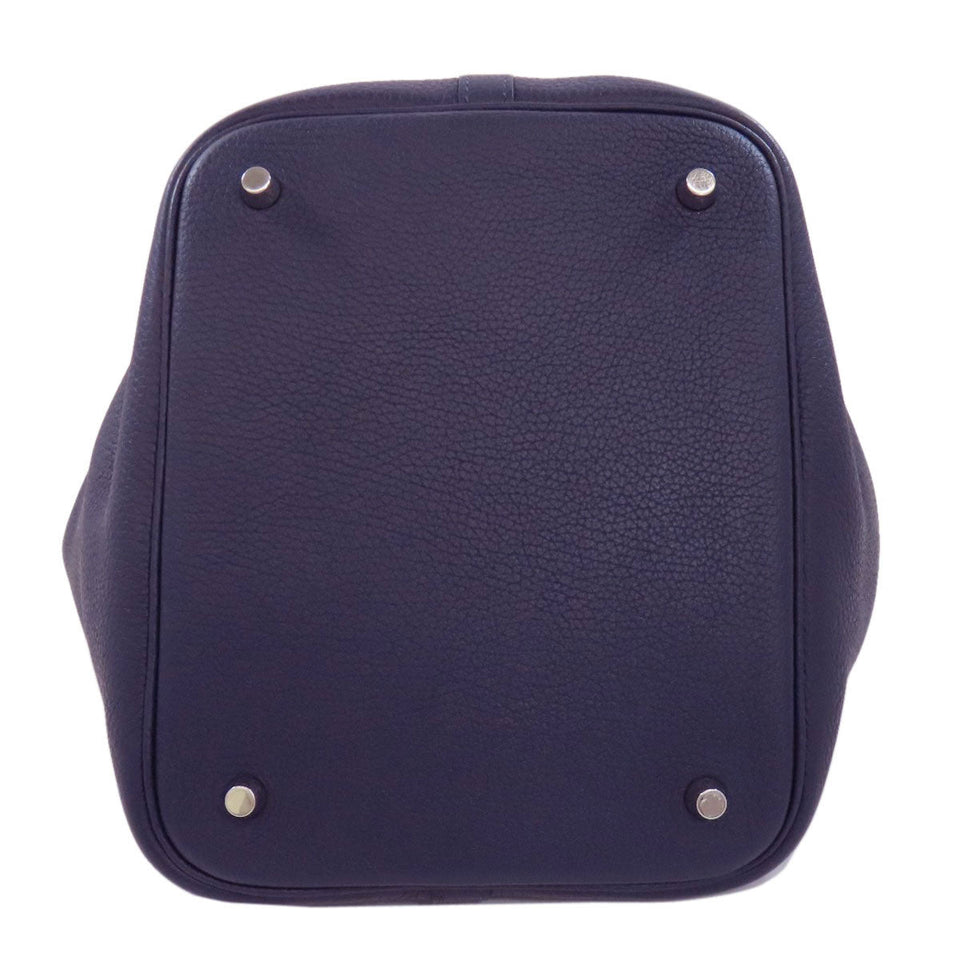 Hermes Handbag Taurillon Clemence Navy Picotin Lock MM SilverMetal Women