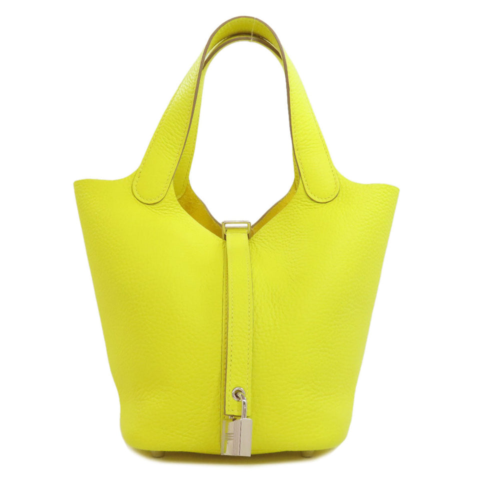 Hermes Handbag Taurillon Clemence yellow Picotin Lock PM SilverMetal Women