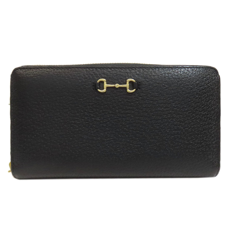 Gucci Long Wallet Purse 700484 leather black Zip Around Horsebit Women