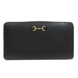 Gucci Long Wallet Purse 700484 leather black Zip Around Horsebit Women
