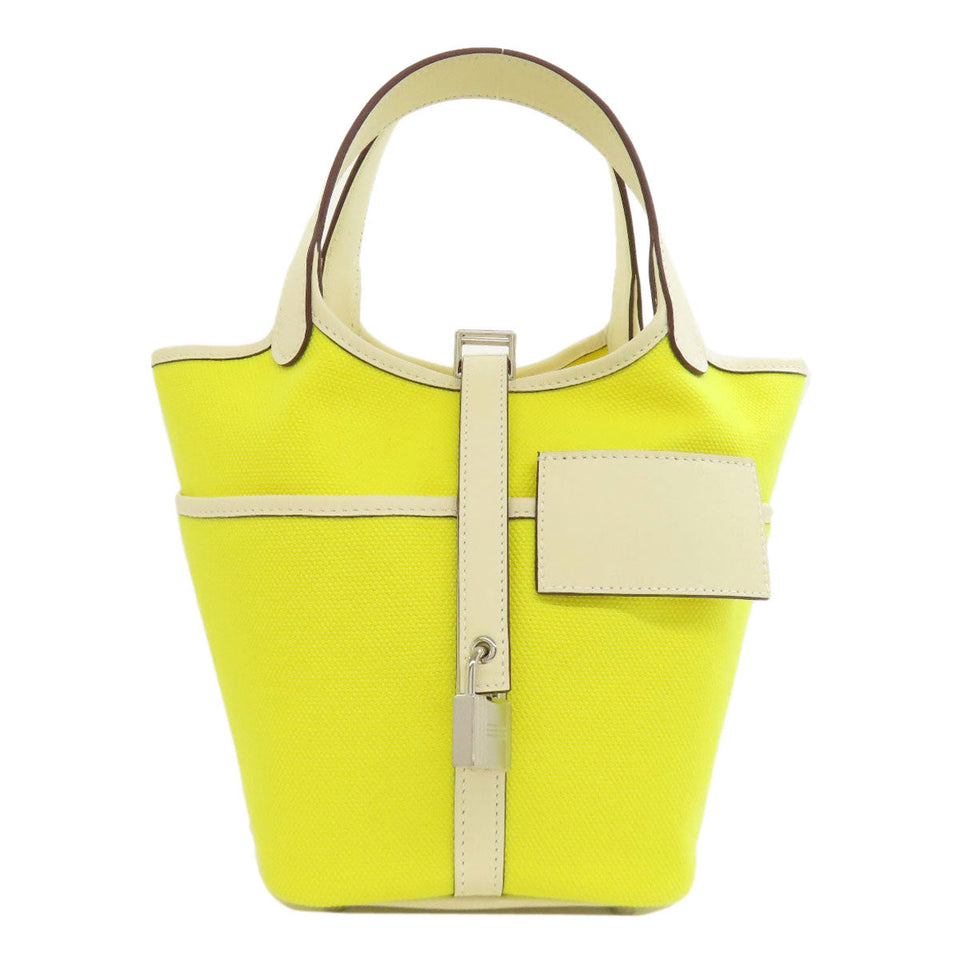 Hermes Handbag canvas yellow Picotin Lock Cargo PM SilverMetal Women