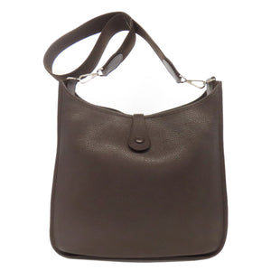 Hermes Shoulder Bag Taurillon Clemence Brown Evelyn 1 GM Silver Metal