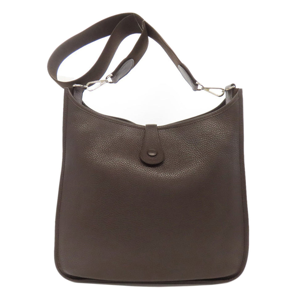 Hermes Shoulder Bag Taurillon Clemence Brown Evelyn 1 GM Silver Metal