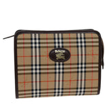 Luxury BurberrySs Nova Check Clutch Bag Canvas Beige Auth 75441