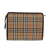 Luxury BurberrySs Nova Check Clutch Bag Canvas Beige Auth 75441