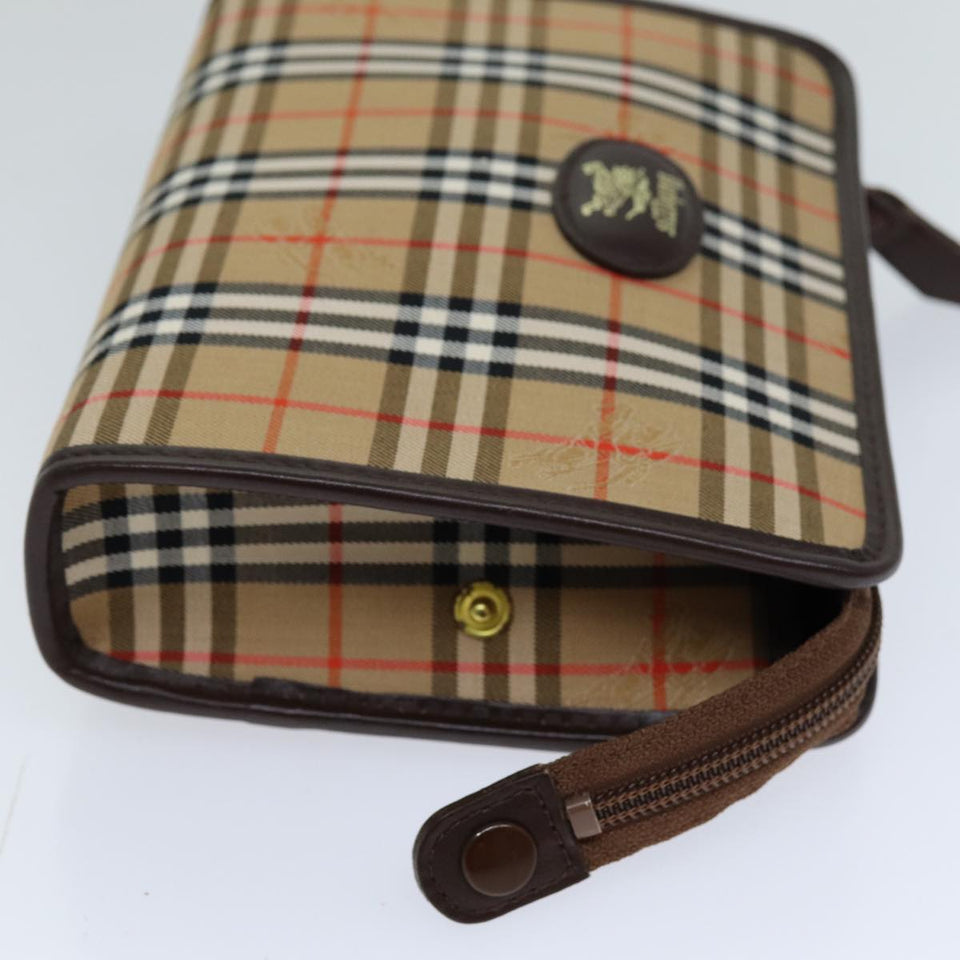 Luxury BurberrySs Nova Check Clutch Bag Canvas Beige Auth 75441