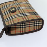 Luxury BurberrySs Nova Check Clutch Bag Canvas Beige Auth 75441