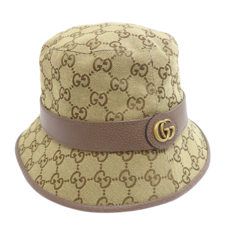 Gucci hat 576587 71% cotton, 29% polyester, cowhide beige GG canvas fedora hat Bucket hat GG Women M 58cm