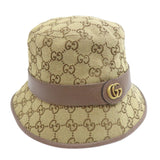 Gucci hat 576587 71% cotton, 29% polyester, cowhide beige GG canvas fedora hat Bucket hat GG Women M 58cm