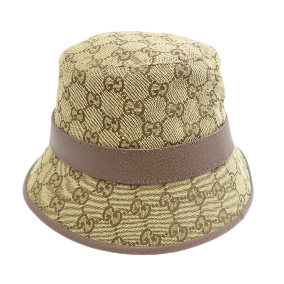 Gucci hat 576587 71% cotton, 29% polyester, cowhide beige GG canvas fedora hat Bucket hat GG Women M 58cm