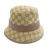 Gucci hat 576587 71% cotton, 29% polyester, cowhide beige GG canvas fedora hat Bucket hat GG Women M 58cm