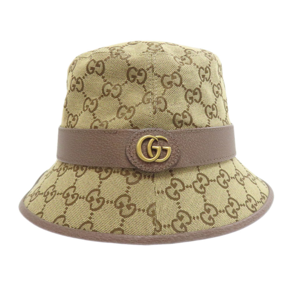 Gucci hat 576587 71% cotton, 29% polyester, cowhide beige GG canvas fedora hat Bucket hat GG Women M 58cm