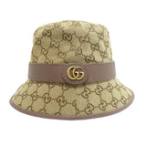 Gucci hat 576587 71% cotton, 29% polyester, cowhide beige GG canvas fedora hat Bucket hat GG Women M 58cm
