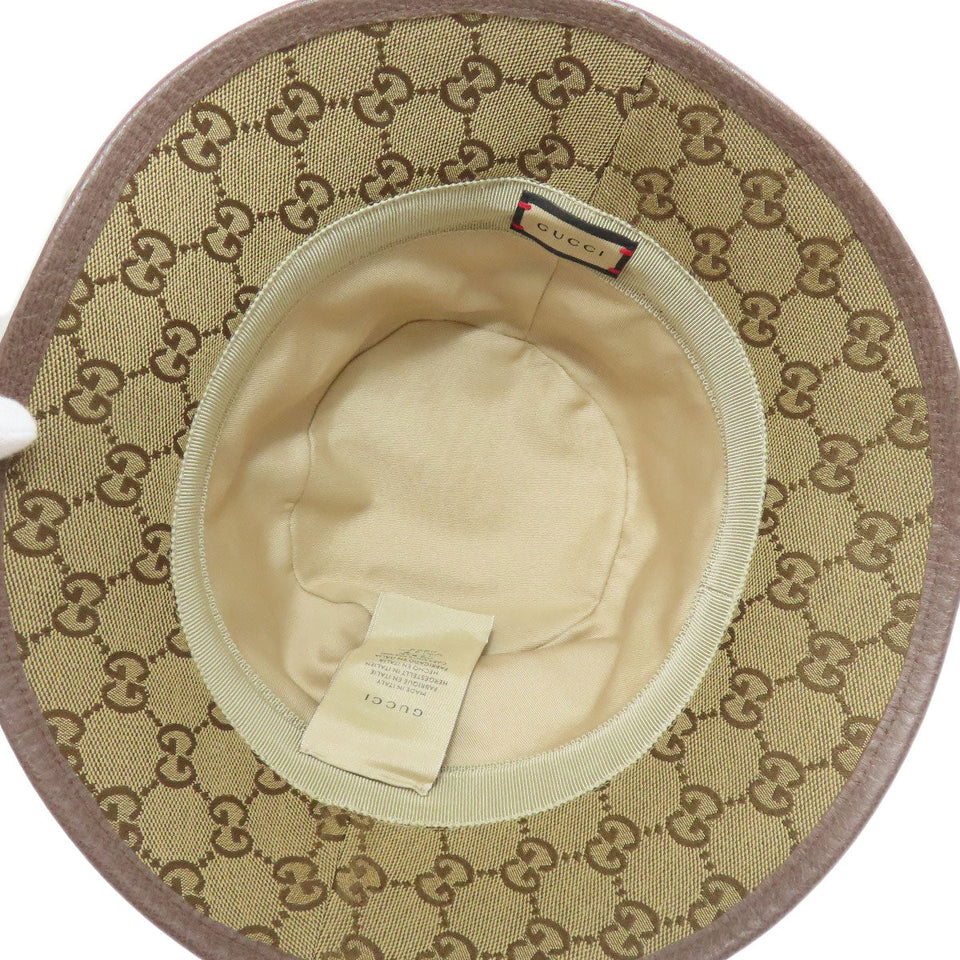 Gucci hat 576587 71% cotton, 29% polyester, cowhide beige GG canvas fedora hat Bucket hat GG Women M 58cm