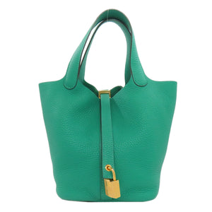 Hermes Handbag Taurillon Clemence green Picotin Lock PM Gold Metal