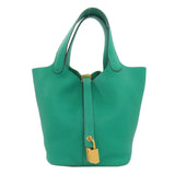 Hermes Handbag Taurillon Clemence green Picotin Lock PM Gold Metal