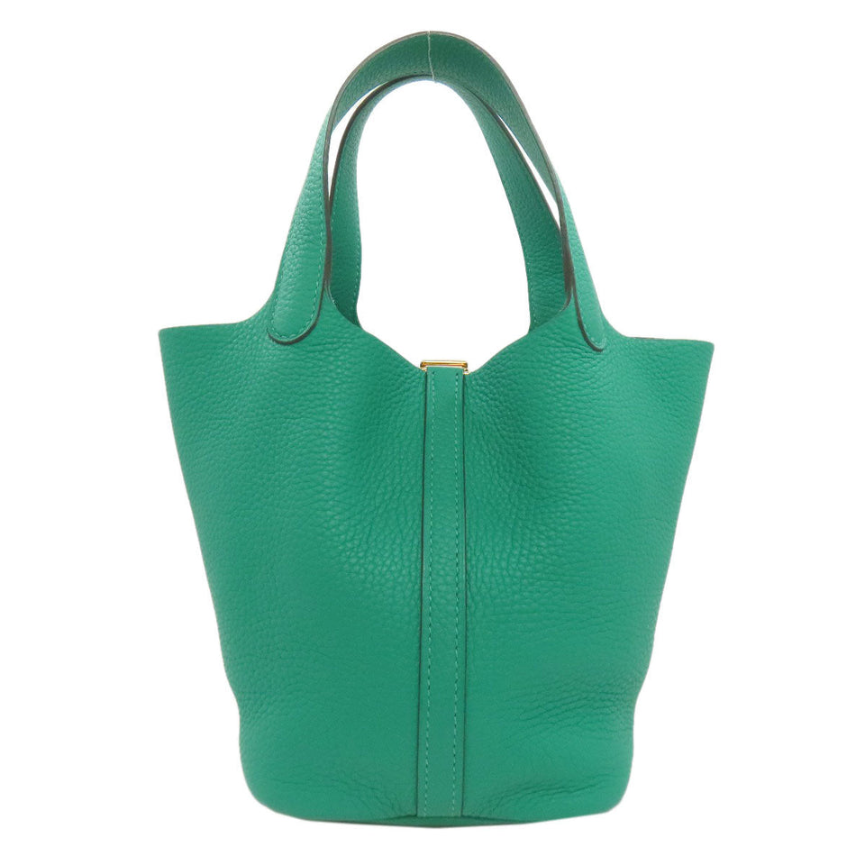 Hermes Handbag Taurillon Clemence green Picotin Lock PM Gold Metal