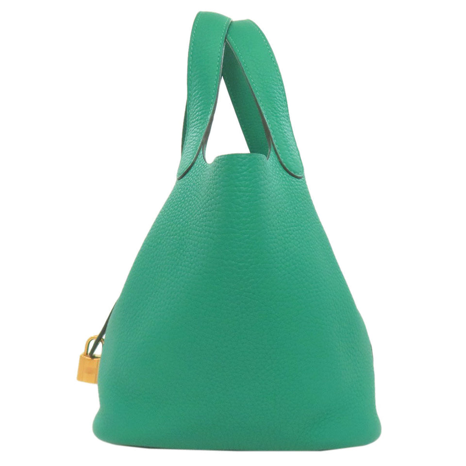 Hermes Handbag Taurillon Clemence green Picotin Lock PM Gold Metal