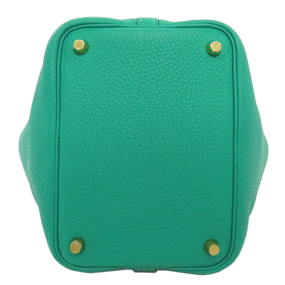Hermes Handbag Taurillon Clemence green Picotin Lock PM Gold Metal